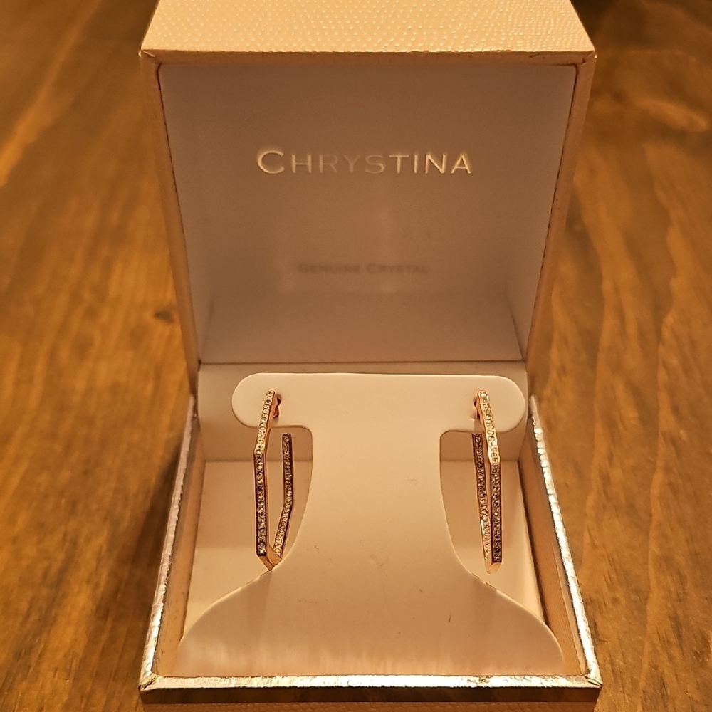 Rose Gold and Genuine Crystal Hoop Earrings